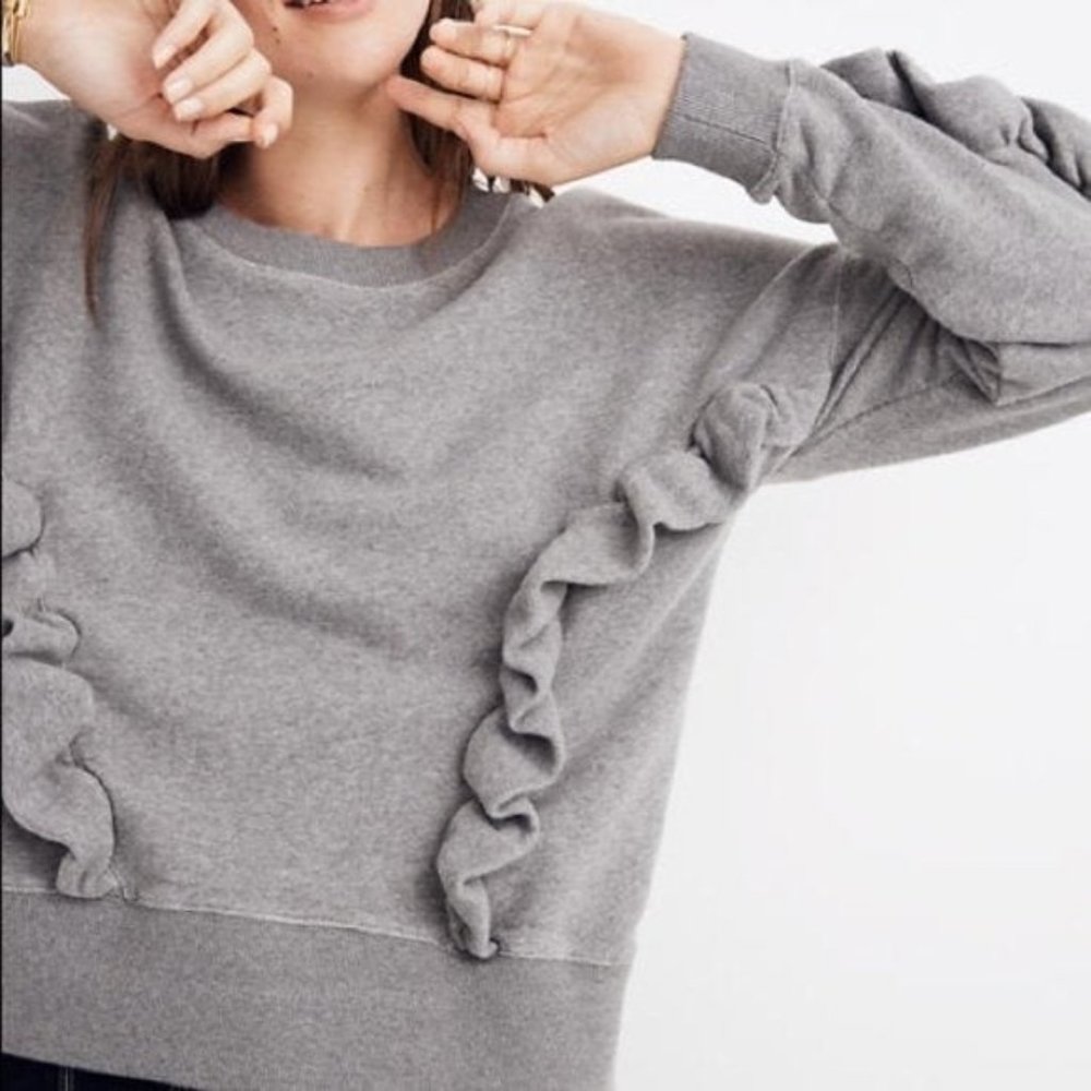 Madewell Gray Ruffle Sweatshirt - Picture 3 of 8